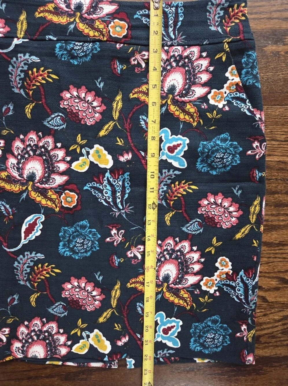 LOFT Jacobean Floral Pencil Skirt Deep‎ Teal/Navy